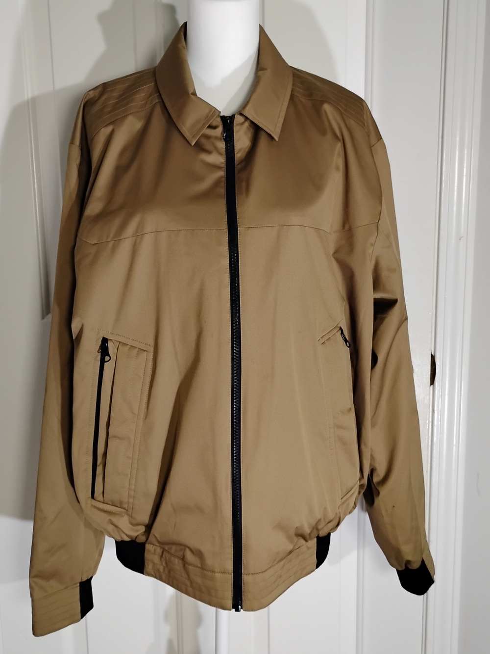 Roundtree & Yorke Khaki/Tan Zip-Front Pea Coat